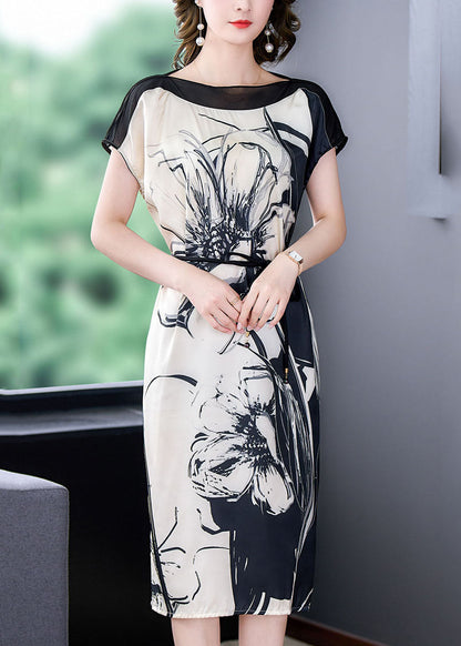 Slim Fit Apricot Slash Neck Tie Dye Sashes Chiffon Vacation Dresses Short Sleeve