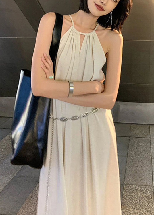 Slim Fit Apricot Tie Waist Holiday Maxi Dress Summer