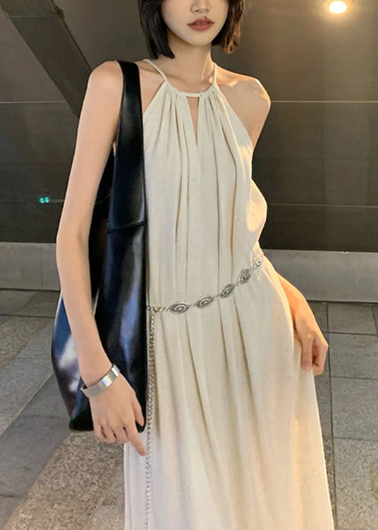 Slim Fit Apricot Tie Waist Holiday Maxi Dress Summer