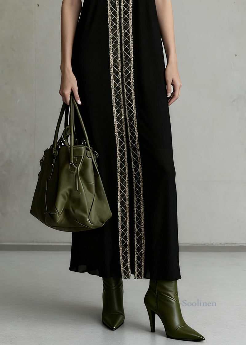 Slim Fit Black Backless Plaid Spaghetti Strap Dress Sleeveless
