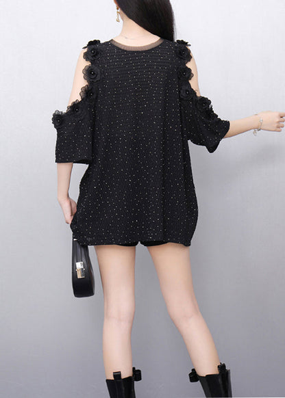 Slim Fit Black Cold Shoulder T Shirt Short Sleeveless