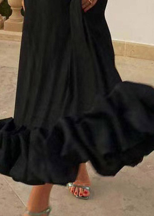 Slim Fit Black High Waist Slip Dress Sleeveless