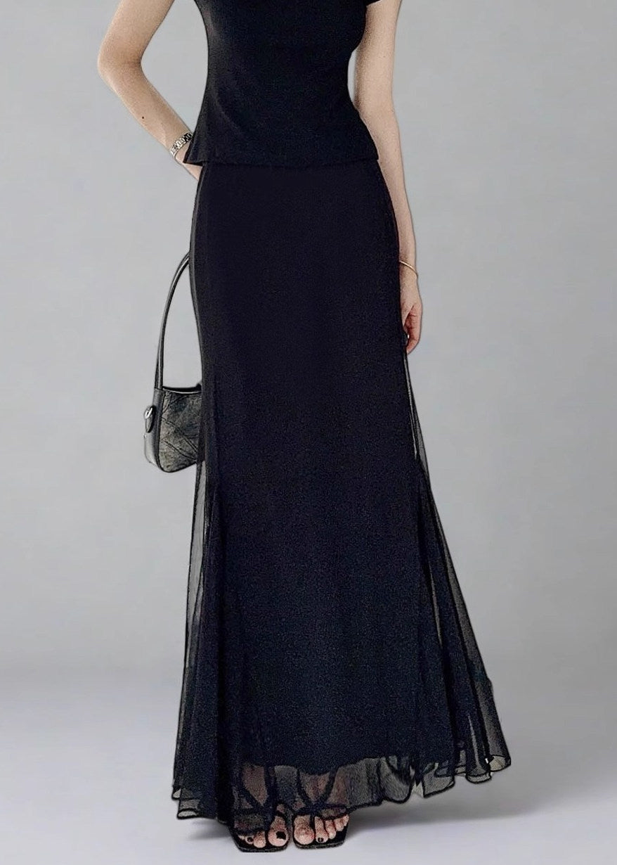 Slim Fit Black High Waist Tulle Skirt Summer