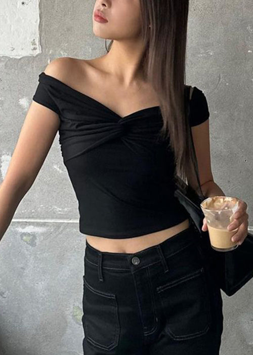 Slim Fit Black Slash Neck Cotton T Shirts Summer