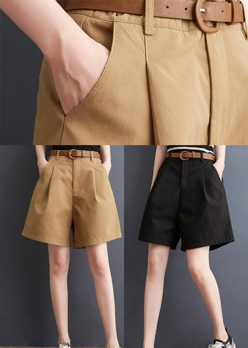 Slim Fit Black Wrinkled Pockets Hot Pants Summer