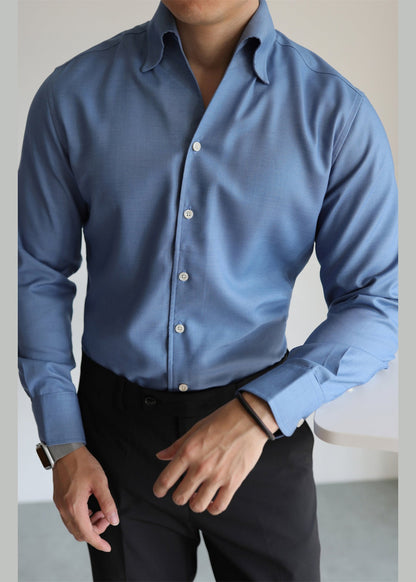 Slim Fit Blue Button Solid Cotton Shirt Men Fall
