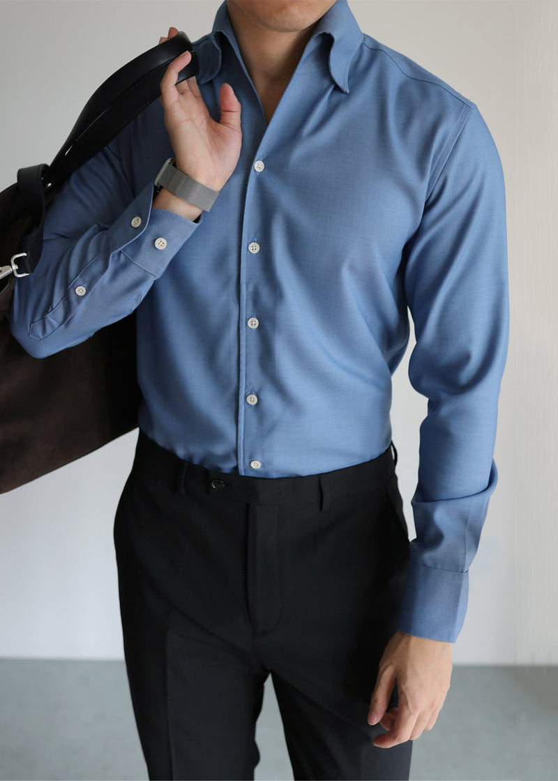 Slim Fit Blue Button Cotton Shirt Fall