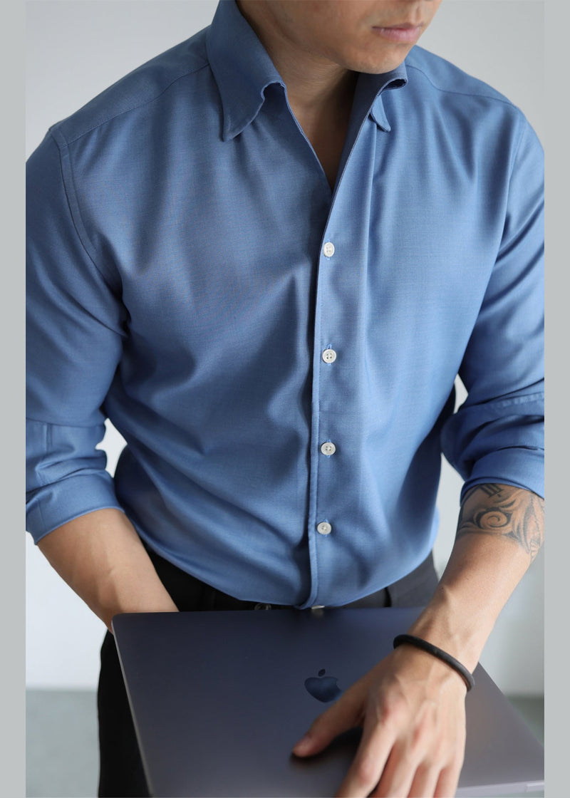 Slim Fit Blue Button Cotton Shirt Fall