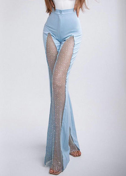 Slim Fit Blue Hollow Out Patchwork Spandex Pants Summer