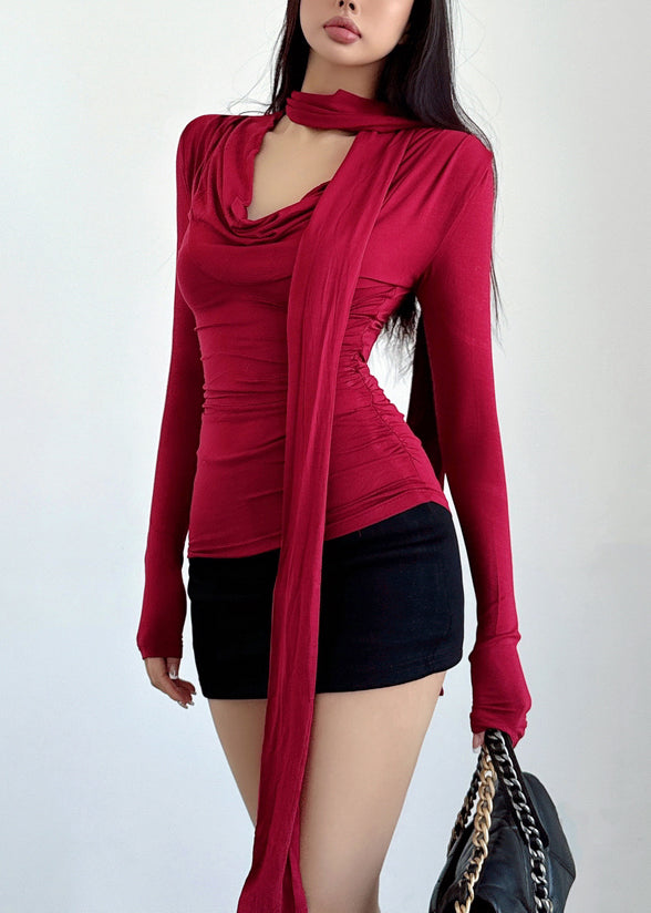 Slim Fit Brown Turtle Neck Cotton T Shirts Fall