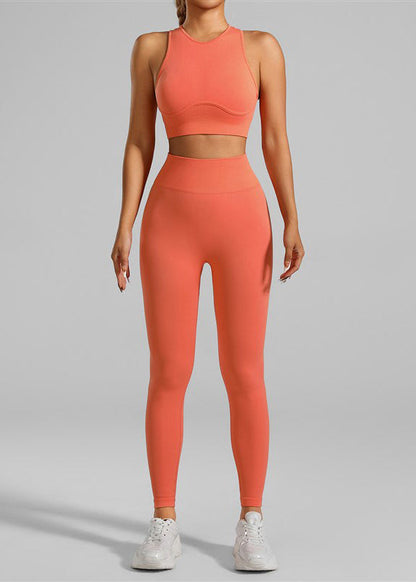 Slim Fit Coffee Sports Bra and Seamless Yoga Pants Leggings Set Suit