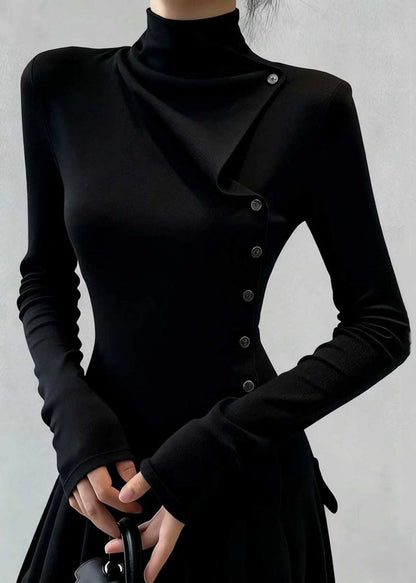 Slim Fit Coffee Turtleneck Button Cotton T Shirt Winter