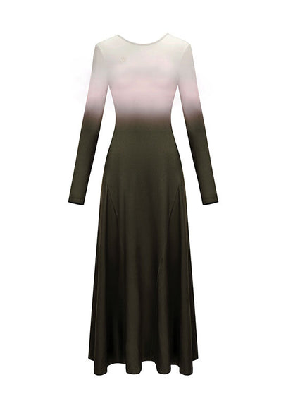 Slim Fit Gradient Color O-neck Backless Hollow Out Maxi Dresses Fall