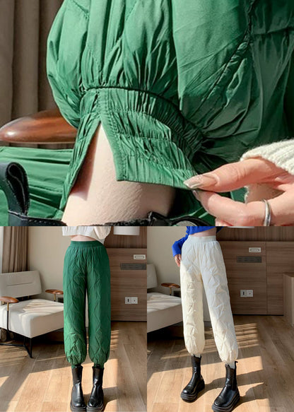 Slim Fit Green Plaid Side Open Fine Cotton Filled Crop Pants Winter