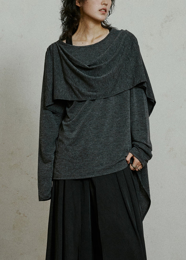 Slim Fit Grey Asymmetrical Cotton T Shirts Fall