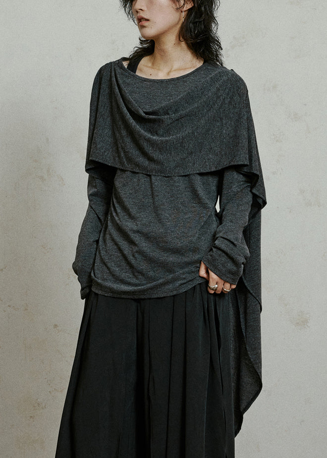 Slim Fit Grey Asymmetrical Cotton T Shirts Fall