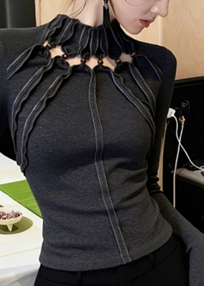 Slim Fit Grey Turtleneck Hollow Out Top Spring
