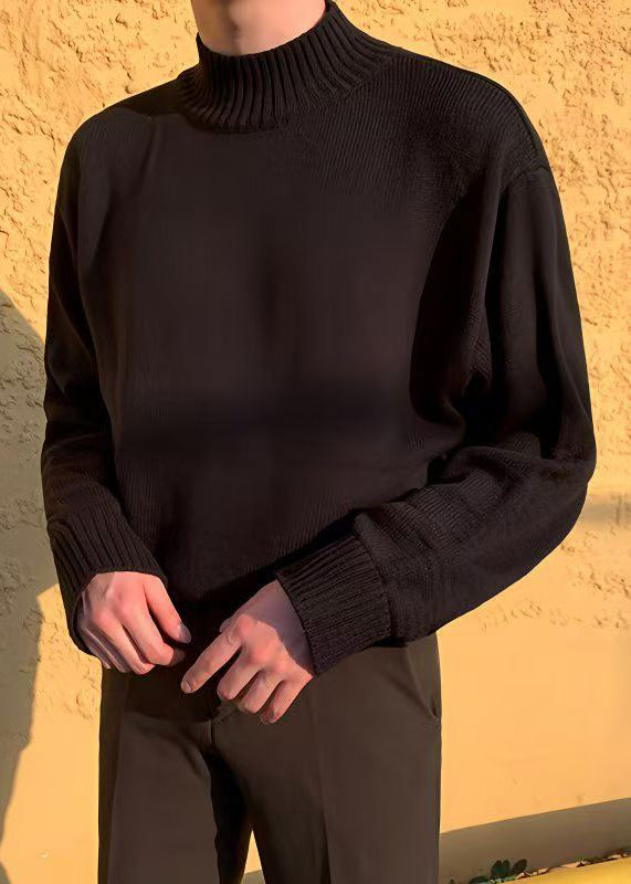 Slim Fit Grey Turtleneck Knit Sweater Tops Winter