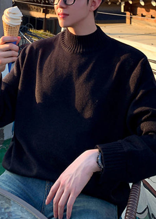Slim Fit Grey Turtleneck Knit Sweater Tops Winter