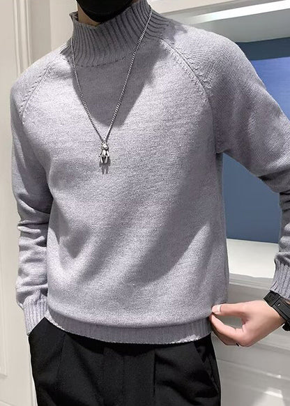 Slim Fit Grey Turtleneck Knit Sweaters Winter