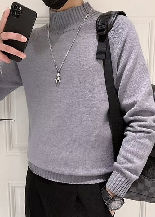 Slim Fit Grey Turtleneck Knit Sweaters Winter