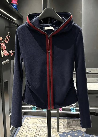 Slim Fit Navy Hooded Zip Up Cotton Coat Spring