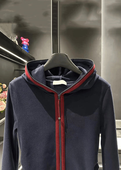Slim Fit Navy Hooded Zip Up Cotton Coat Spring
