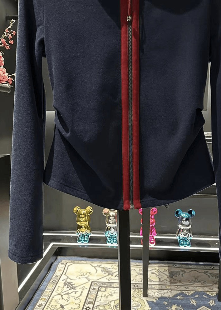 Slim Fit Navy Hooded Zip Up Cotton Coat Spring