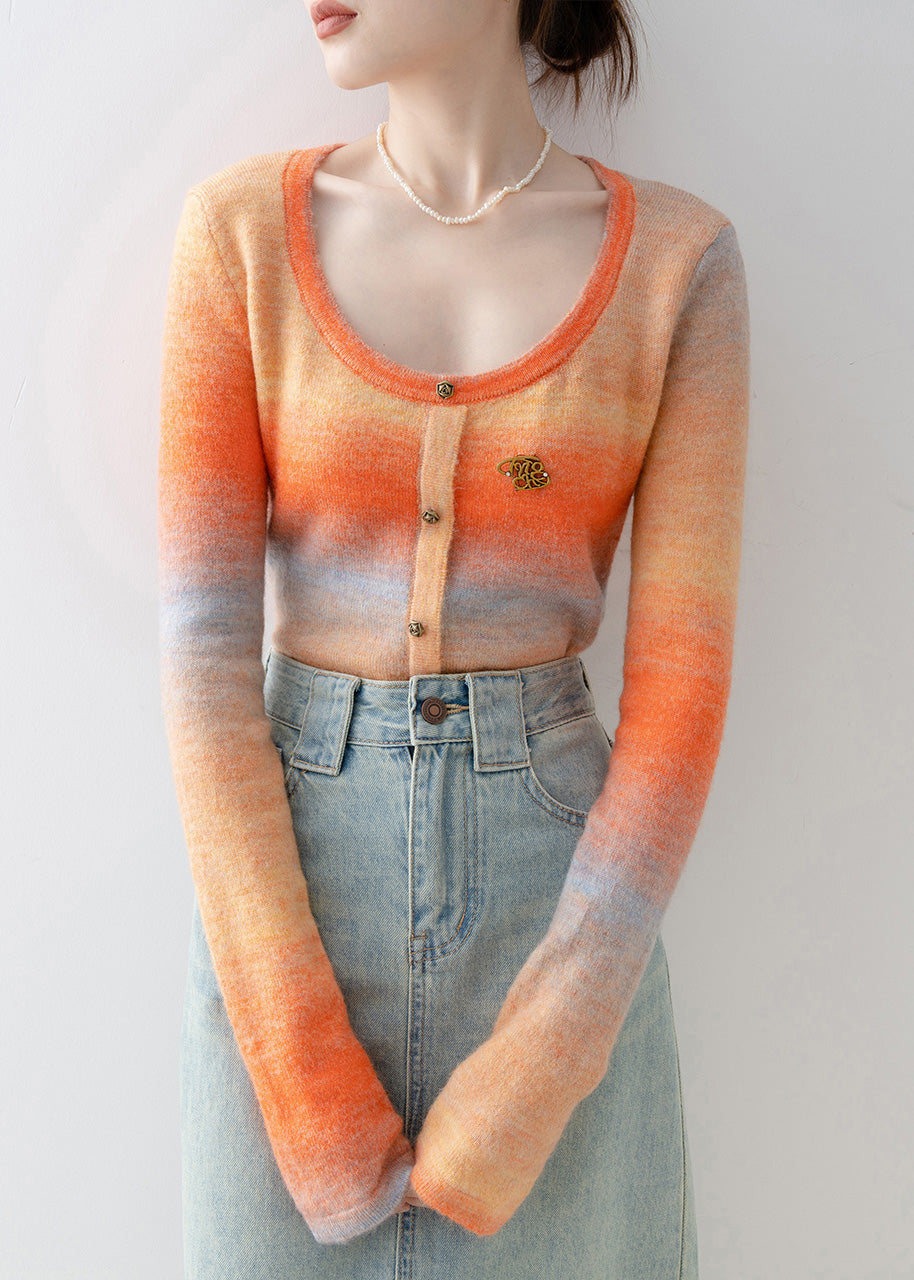 Slim Fit Orange O-neck Knit Sweaters Spring