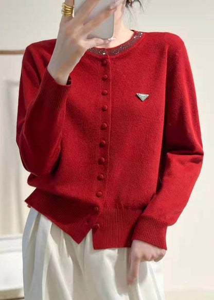 Slim Fit Purple O Neck Button Knit Coats Winter