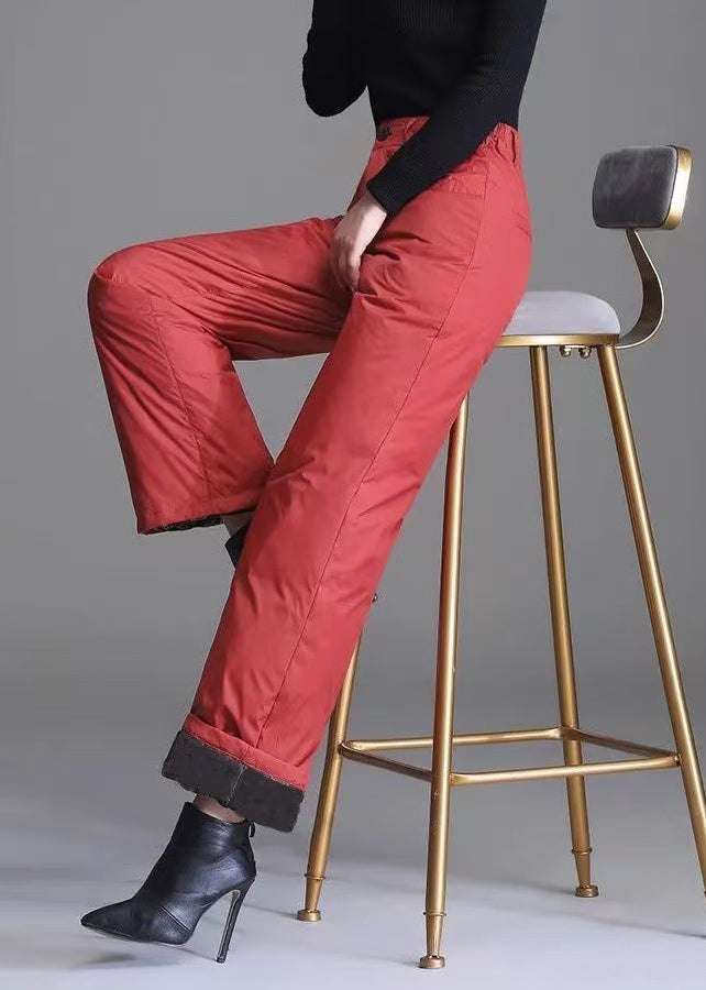 Slim Fit Red Pockets Fine Cotton Filled Straight Pants Winter