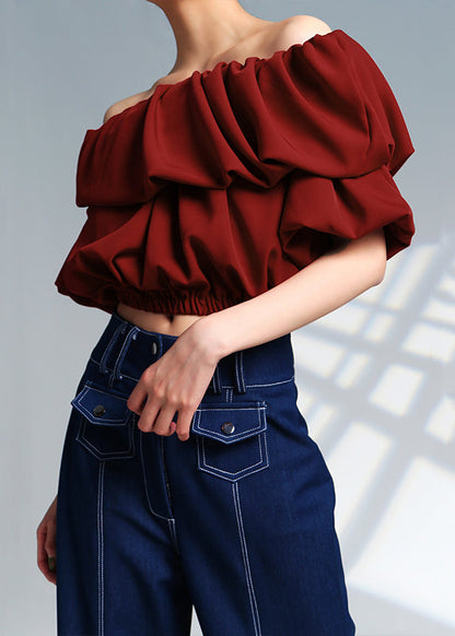 Slim Fit Red Slash Neck Cotton Top Summer