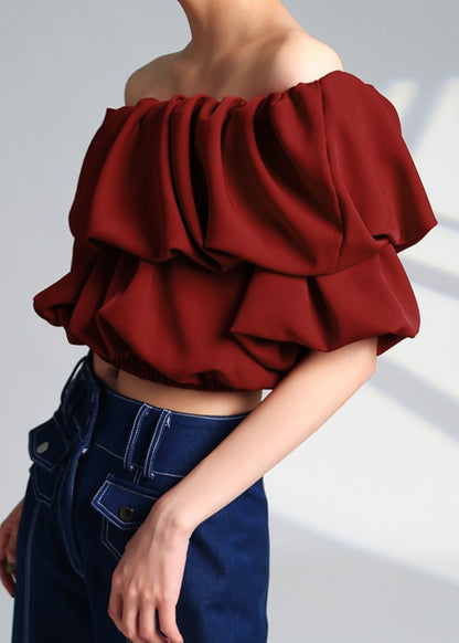 Slim Fit Red Slash Neck Cotton Top Summer