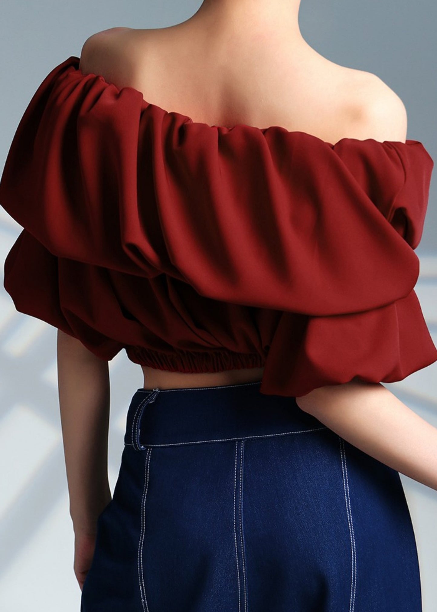 Slim Fit Red Slash Neck Cotton Top Summer