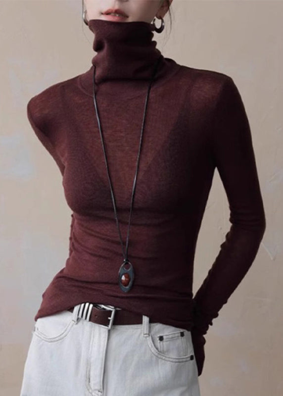 Slim Fit Red Turtlene Solid Knit Top Spring