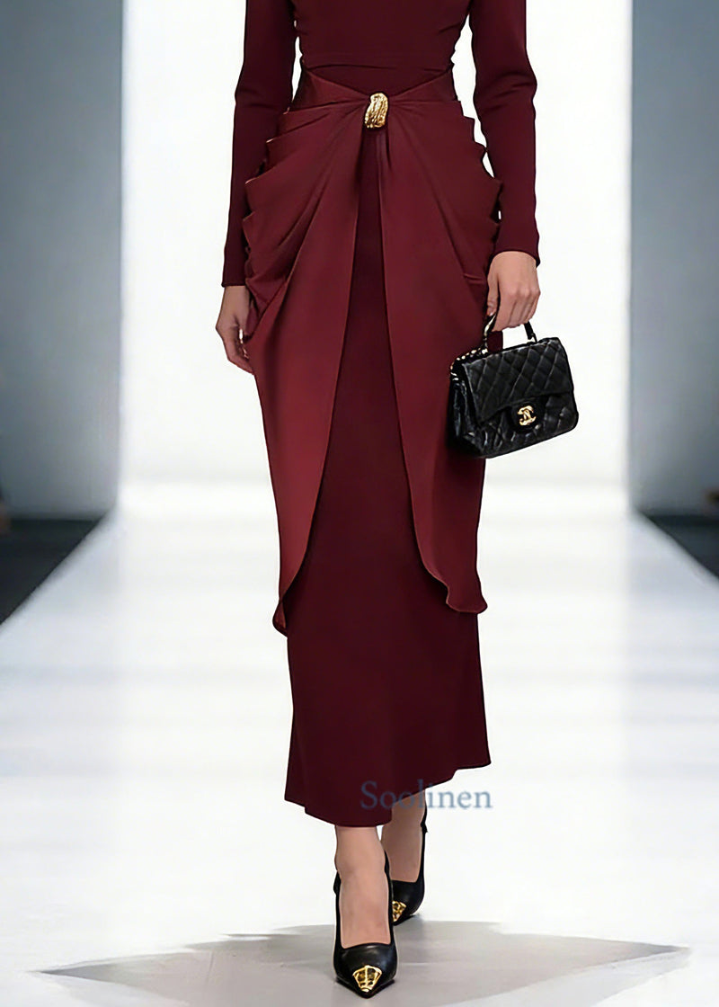 Slim Fit Red Turtleneck Patchwork Vacation Long Dresses Spring