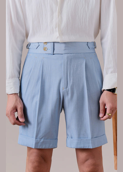 Slim Fit Sky Blue Pockets High Waist Cotton Shorts Summer