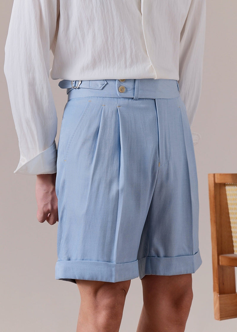 Slim Fit Sky Blue Pockets High Waist Cotton Shorts Summer