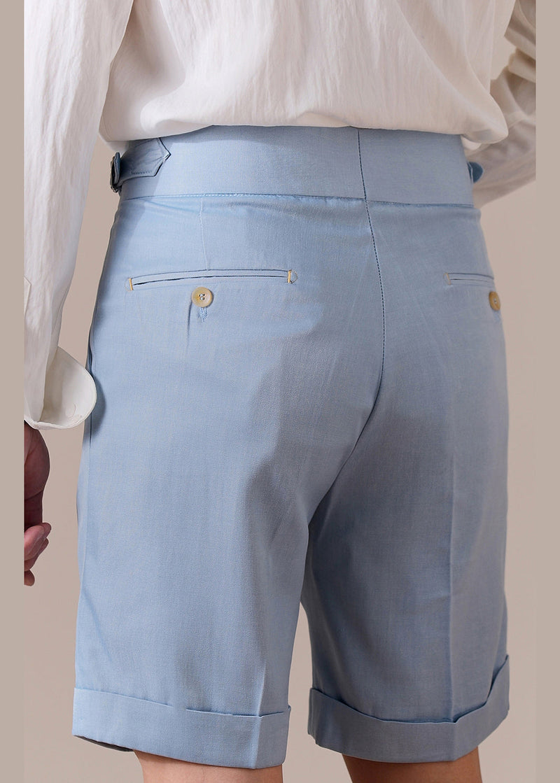 Slim Fit Sky Blue Pockets High Waist Cotton Shorts Summer
