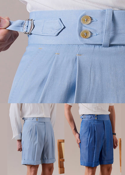 Slim Fit Sky Blue Pockets High Waist Cotton Shorts Summer