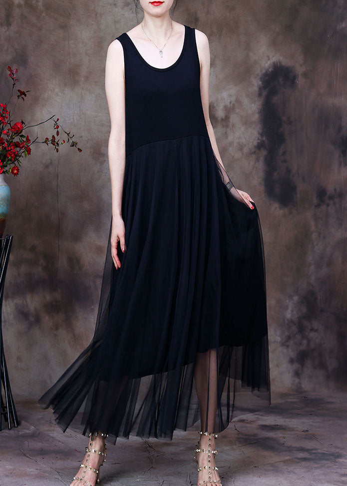 Slim Fit White O-neck Tulle Patchwork Cotton Spaghetti Strap Dress Sleeveless