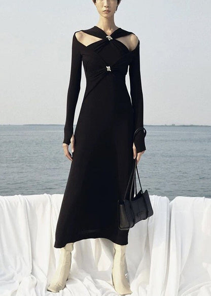 Slim Fit White Hollow Out Knitting Cotton Long Dresses Fall