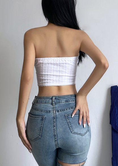 Slim Fit White Low High Design Cotton Tank Sleeveless