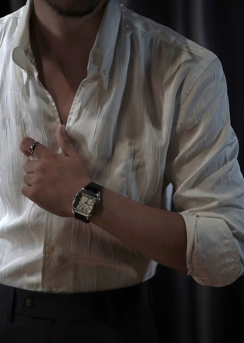 Slim Fit White Original Design Button Silk Shirts Fall
