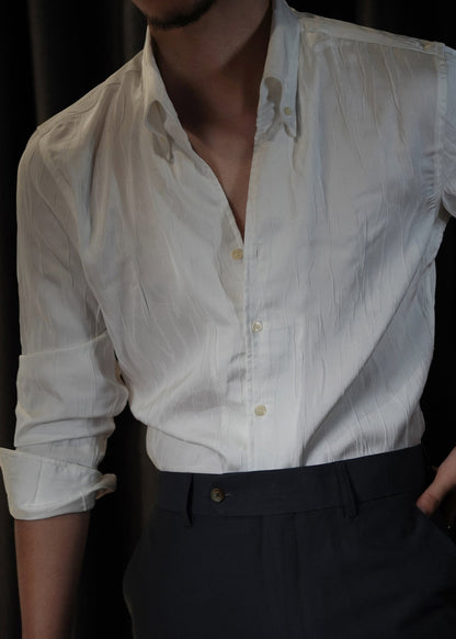 Slim Fit White Original Design Button Silk Shirts Men Fall