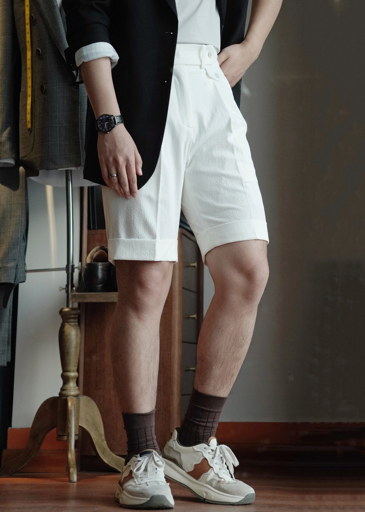Slim Fit White Pockets High Waist Cotton Shorts Summer