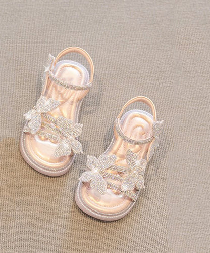 Soft Beige Zircon Peep Toe Buckle Strap Walking Sandals