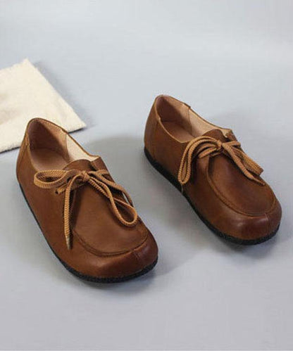 Soft Flat Shoes Brown Cowhide Leather Loafers for