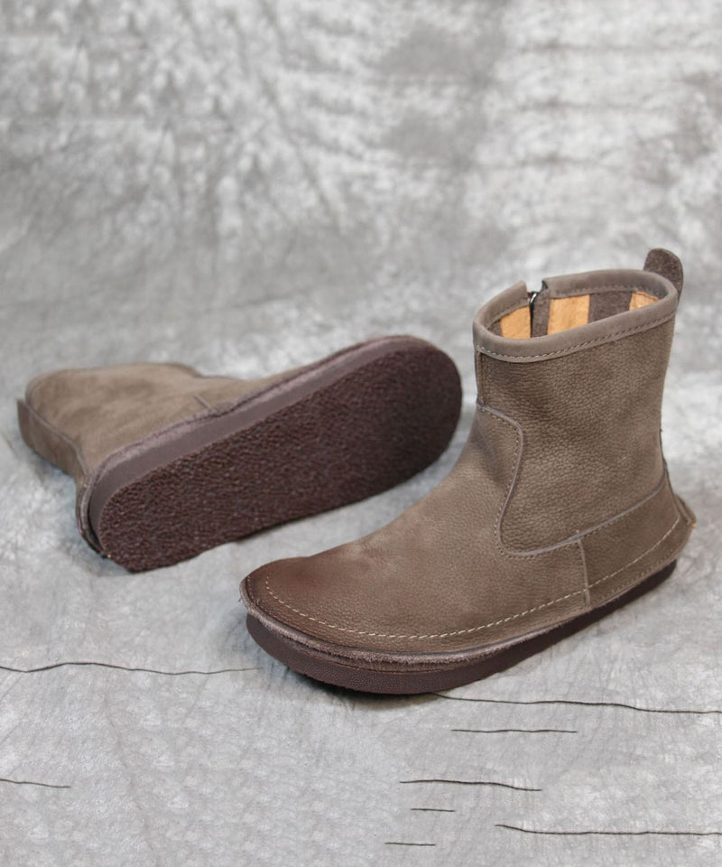 Soft Grey Zippered Boots Cowhide Leather Cross Strap Boots