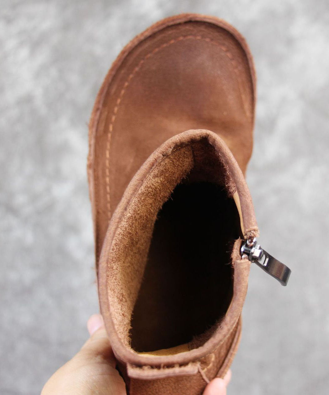 Soft Grey Zippered Boots Cowhide Leather Cross Strap Boots